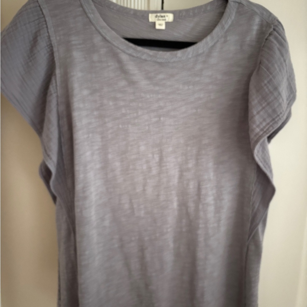 Dylan Women's Gray T-Shirt Top with Ruffle Sleeves